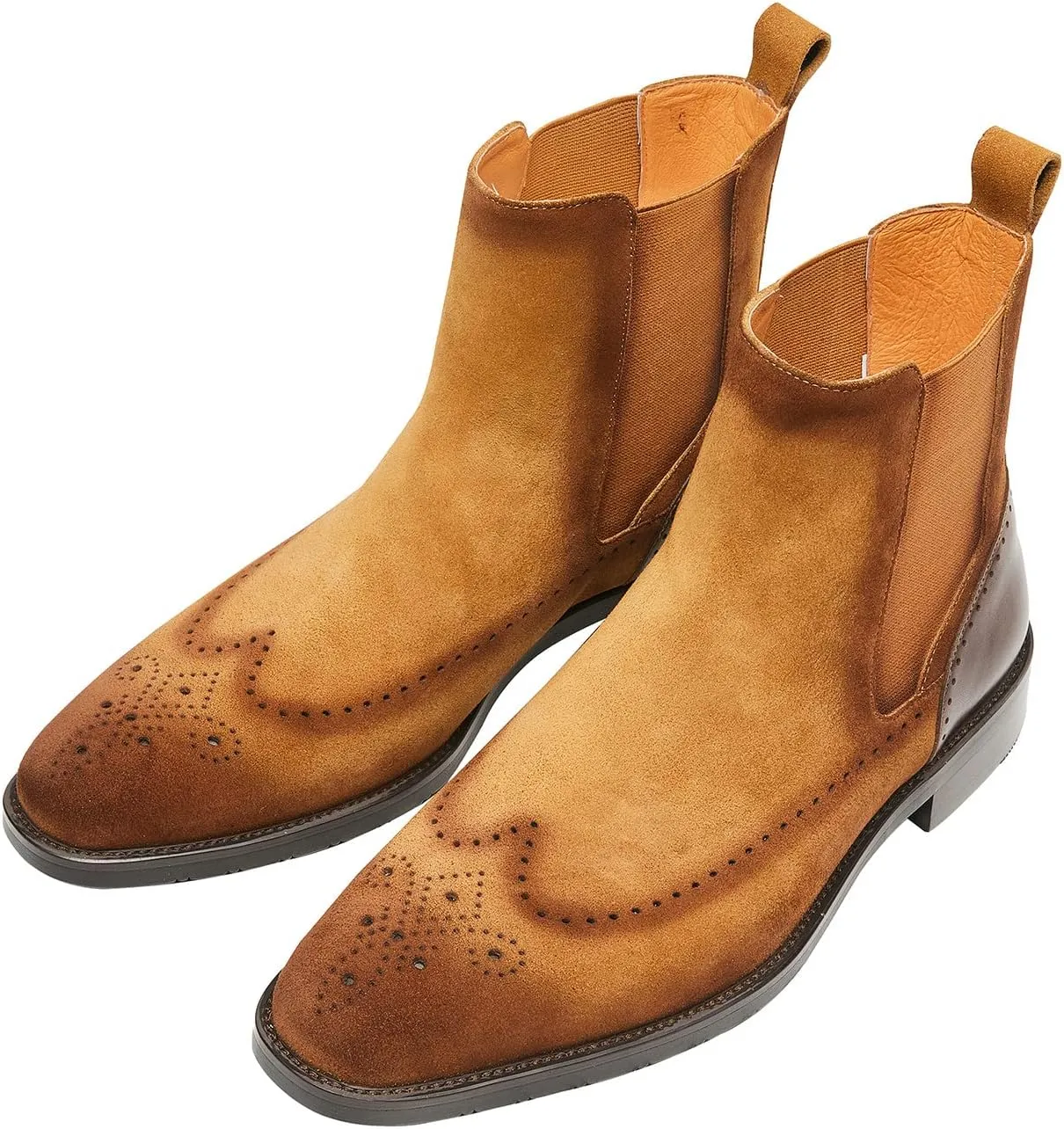 Santimon Mens Suede Chelsea Boots Wingtip Leather Brogue Boots Non Slip Formal Dress Casual Work Boots For Men