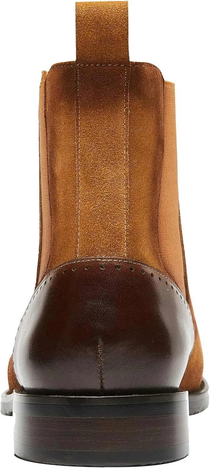 Santimon Mens Suede Chelsea Boots Wingtip Leather Brogue Boots Non Slip Formal Dress Casual Work Boots For Men