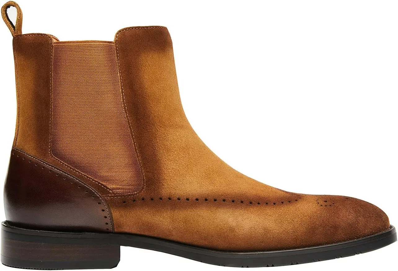 Santimon Mens Suede Chelsea Boots Wingtip Leather Brogue Boots Non Slip Formal Dress Casual Work Boots For Men