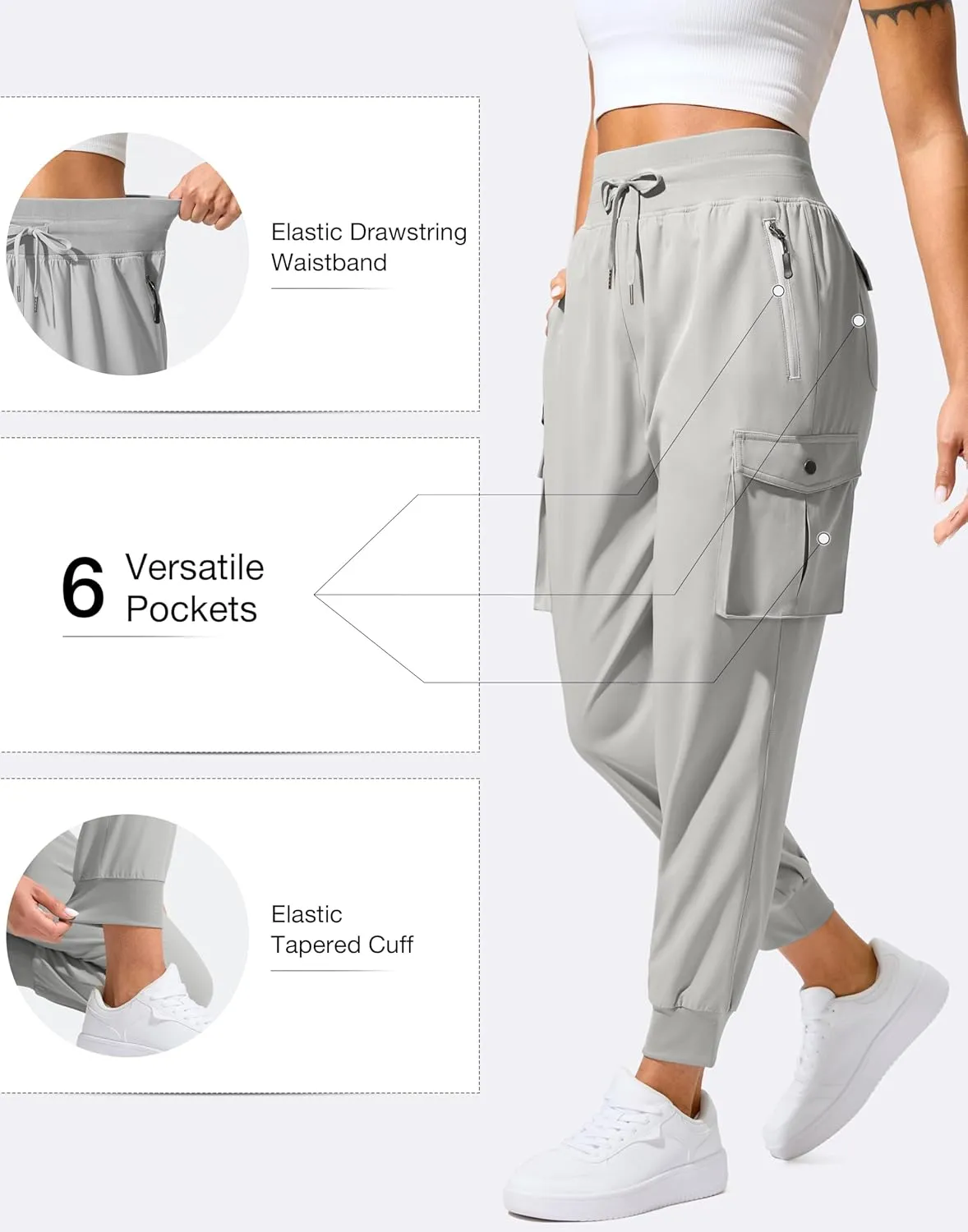 SANTINY Women's Cargo Pants with 6 Pockets Lightweight Quick Dry Travel Hiking Pants Casual Summer Joggers