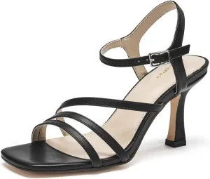 SelenePair Women's High Stiletto Heels Sparkle Open Square Toe sandals Adjustable Buckle Ankle Strap Dress Pumps