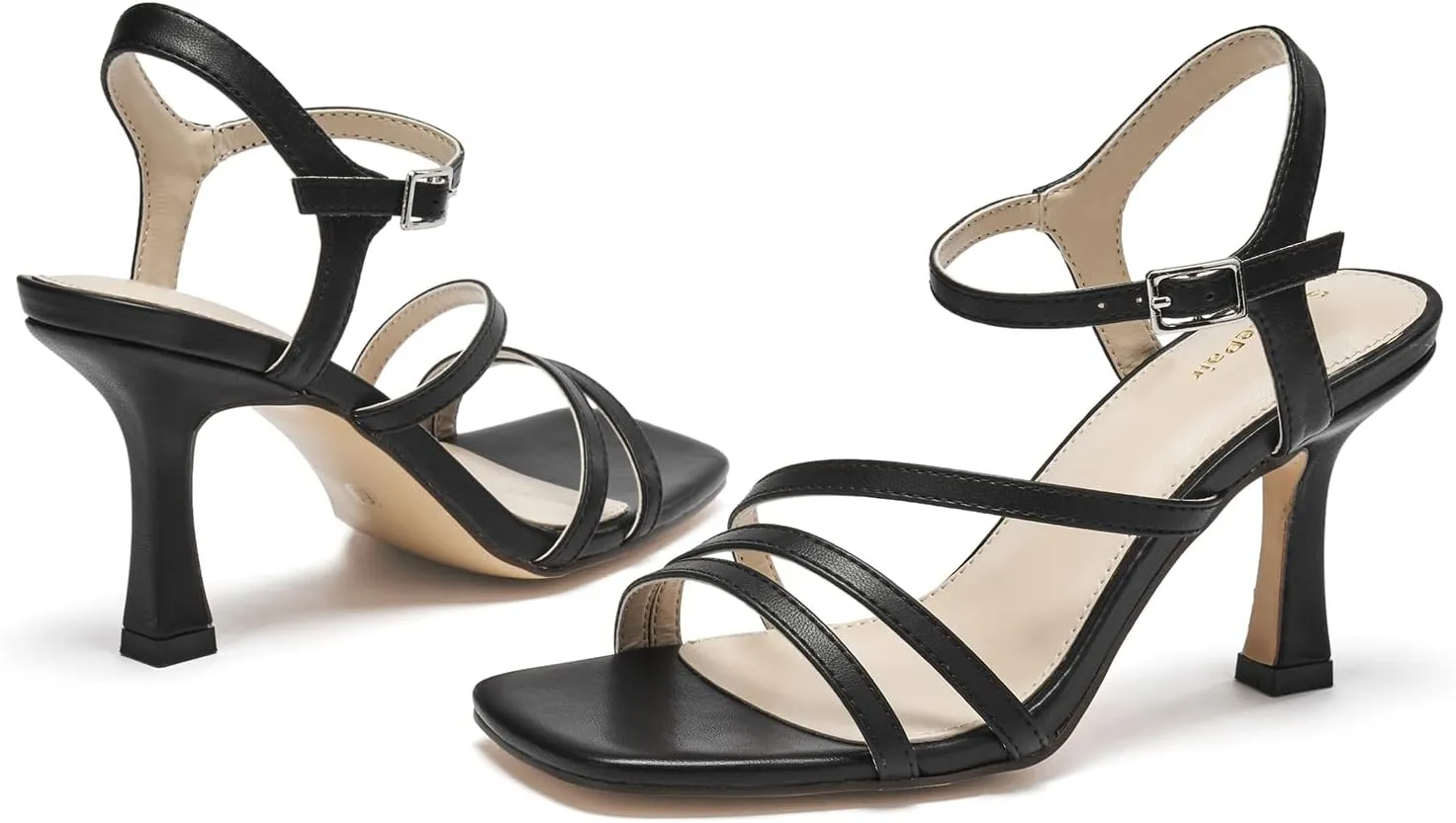 SelenePair Women's High Stiletto Heels Sparkle Open Square Toe sandals Adjustable Buckle Ankle Strap Dress Pumps