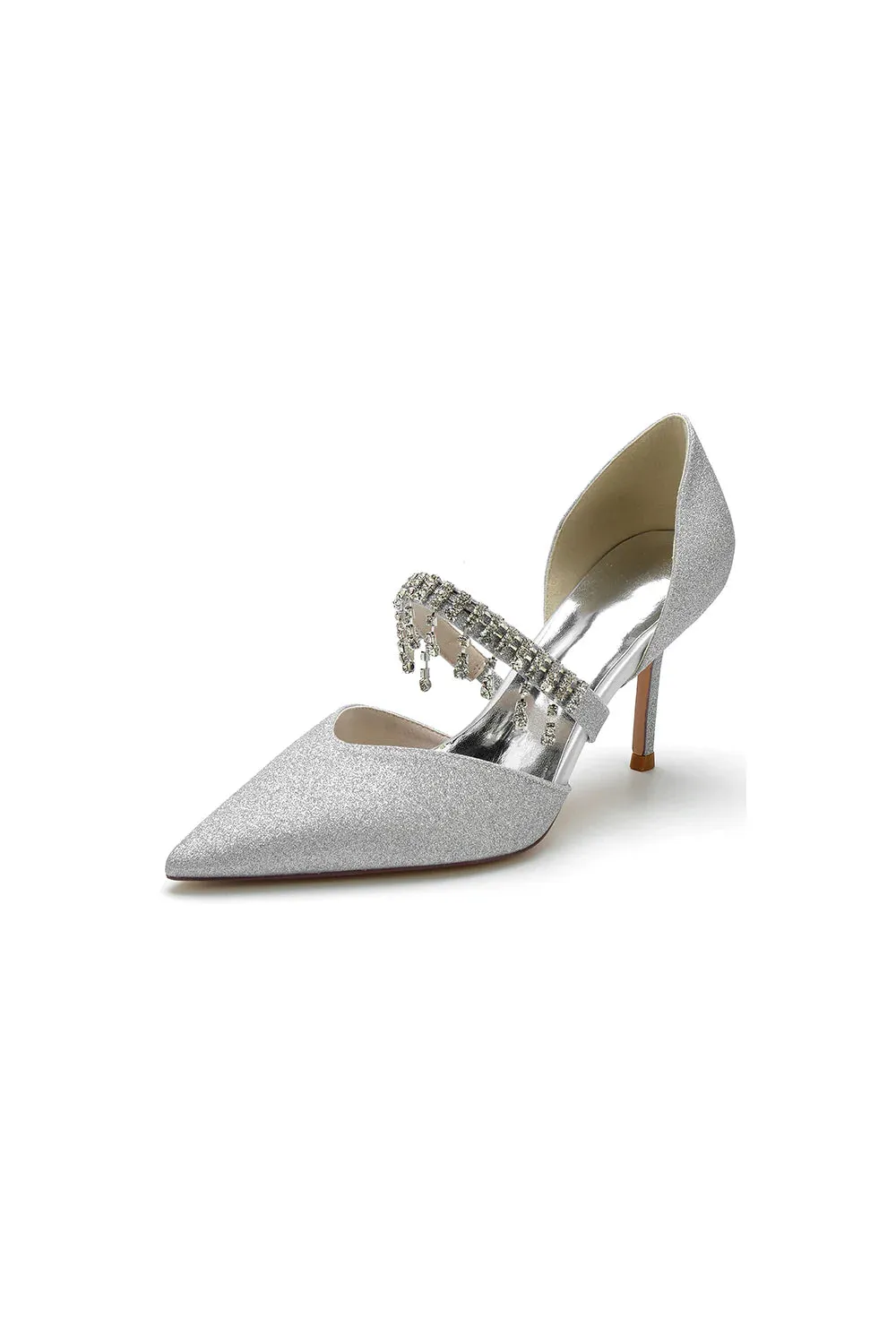 Sequin Crystal Strap Pointed Toe High Heels