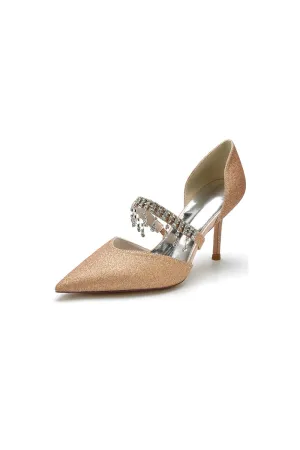 Sequin Crystal Strap Pointed Toe High Heels