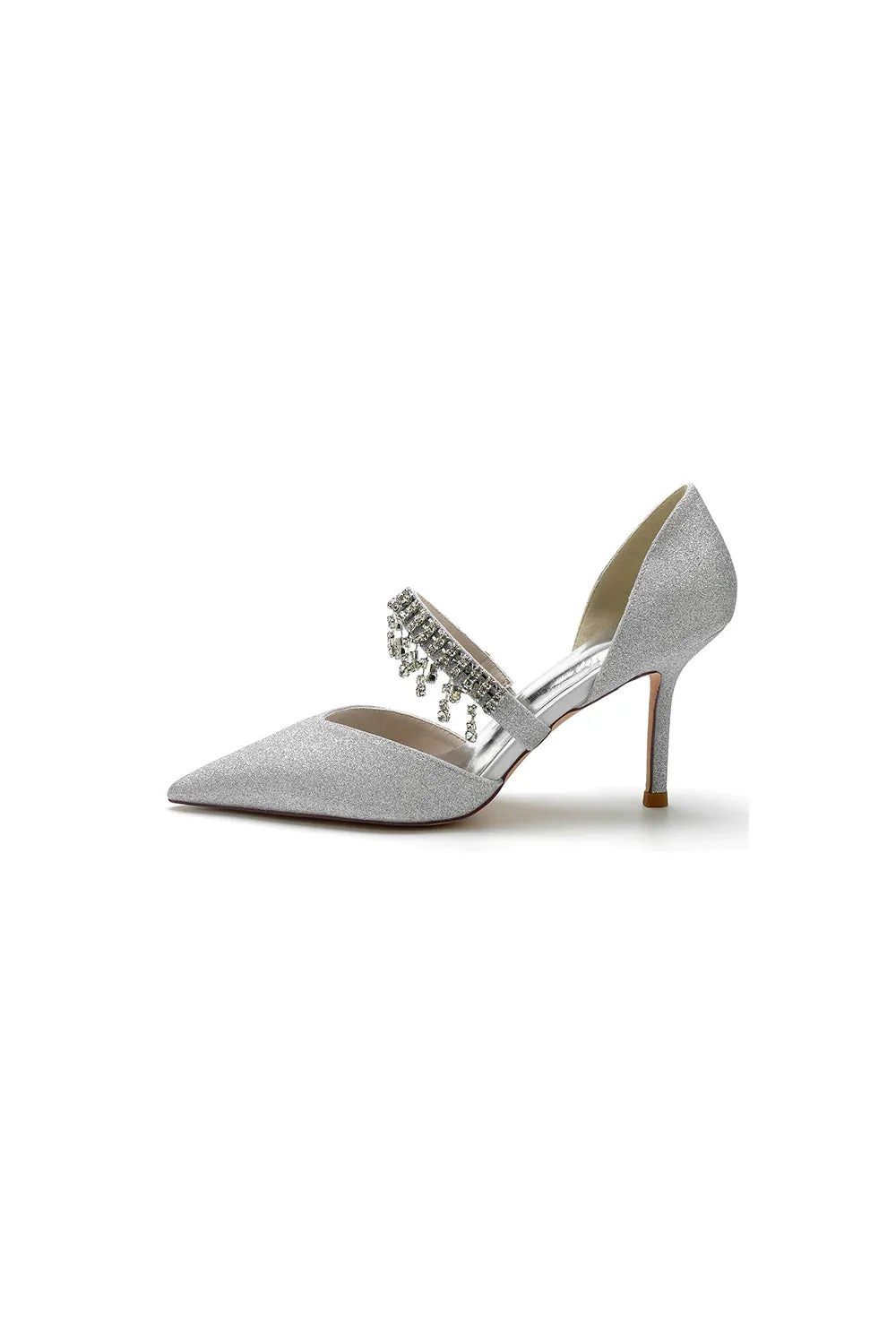 Sequin Crystal Strap Pointed Toe High Heels