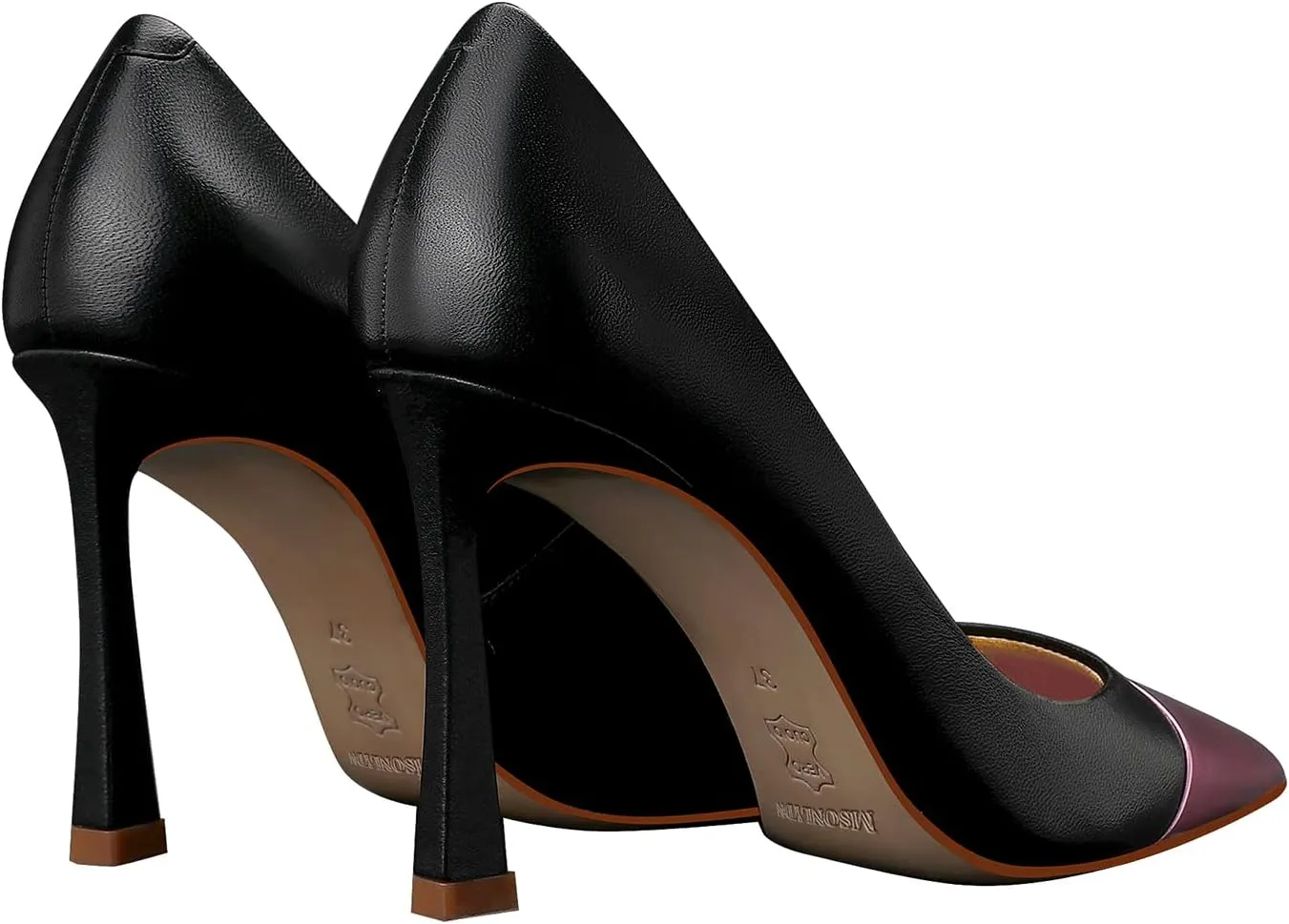 Sexy Stiletto Pumps, 3.54Inch Genuine Leather High Heels for Women Closed Toe, Slip-On Horseshoe Heel Shoes for Work, Wedding