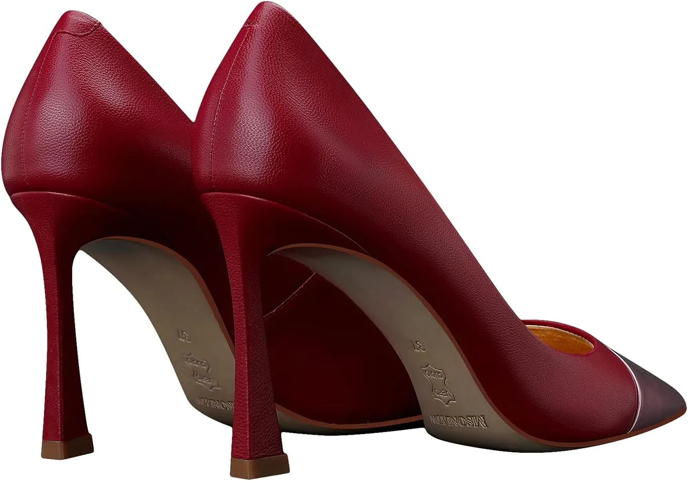 Sexy Stiletto Pumps, 3.54Inch Genuine Leather High Heels for Women Closed Toe, Slip-On Horseshoe Heel Shoes for Work, Wedding