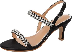 SheSole Womens Heels Sandals Sparkly Dress Shoes Low Kitten Heel Rhinestone Bride Wedding Shoes Black Silver Gold White