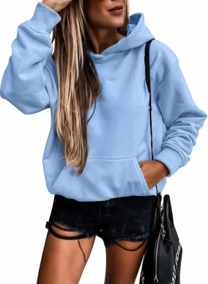 SHEWIN Women's Casual Hoodies Long Sleeve Solid Lightweight Pullover Tops Loose Sweatshirt with Pocket