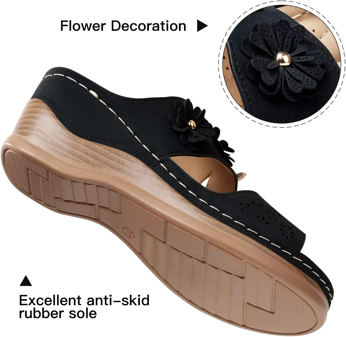 SHIBEVER Wedge Sandals for Women Hollow Out Slip On Platform Wedge Sandals Summer Casual Walking Shoes