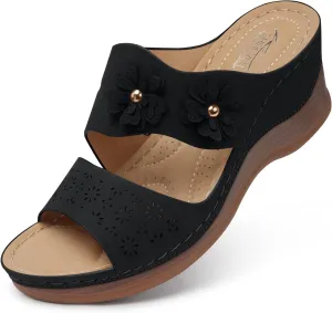SHIBEVER Wedge Sandals for Women Hollow Out Slip On Platform Wedge Sandals Summer Casual Walking Shoes