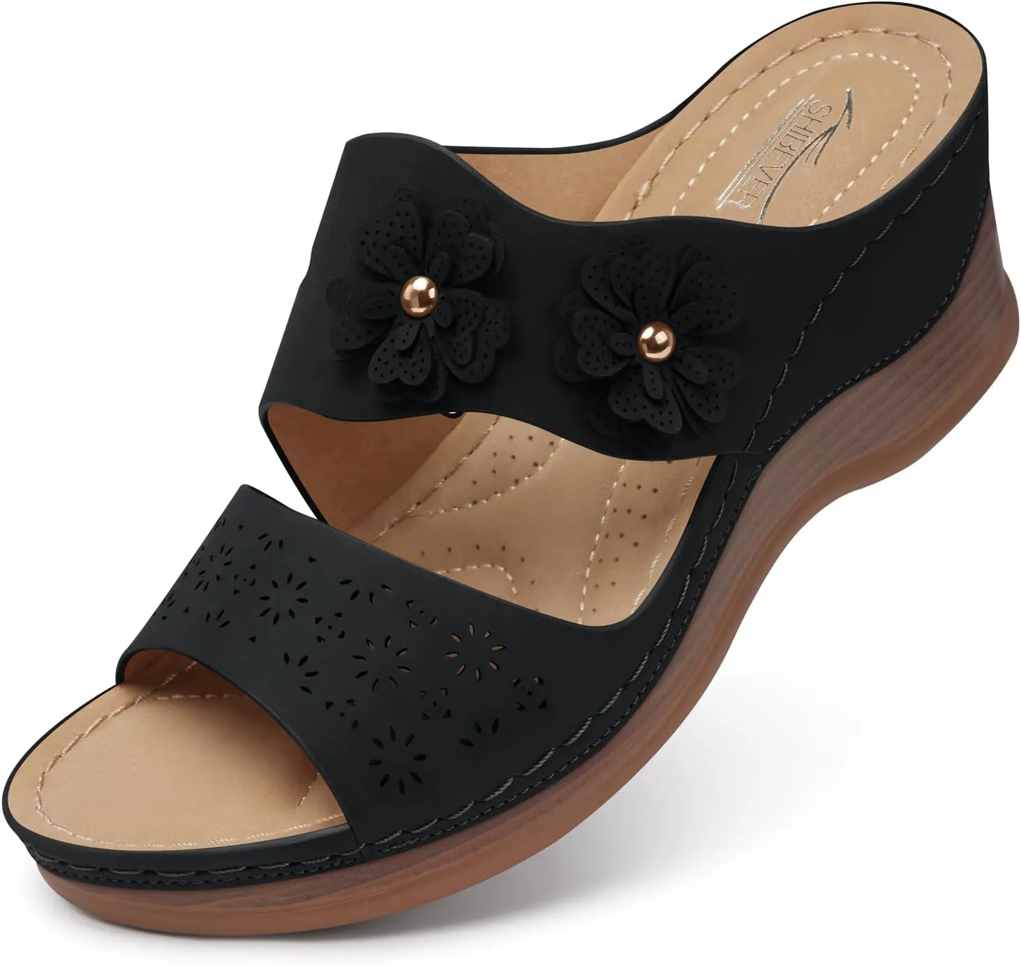 SHIBEVER Wedge Sandals for Women Hollow Out Slip On Platform Wedge Sandals Summer Casual Walking Shoes