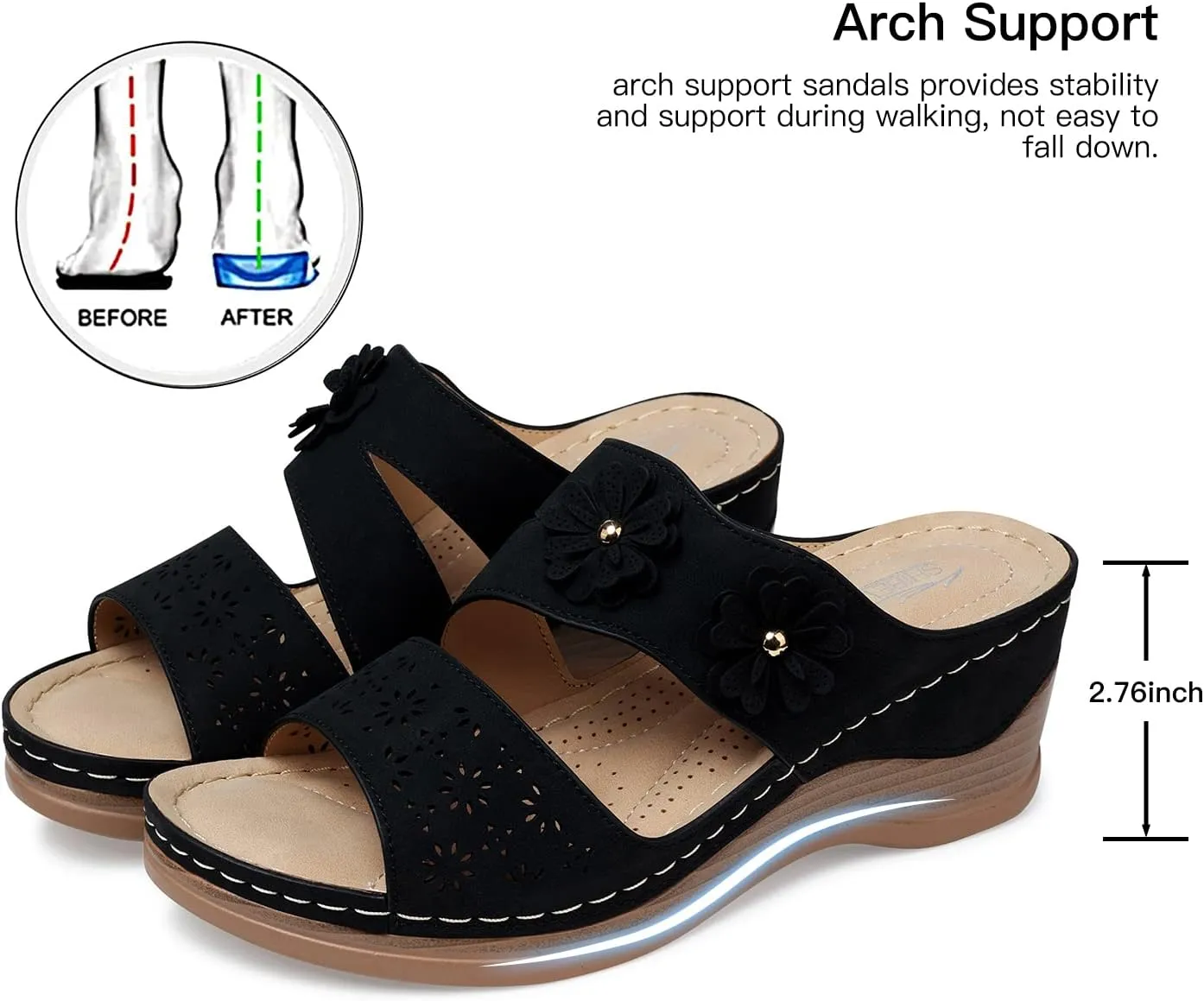 SHIBEVER Wedge Sandals for Women Hollow Out Slip On Platform Wedge Sandals Summer Casual Walking Shoes