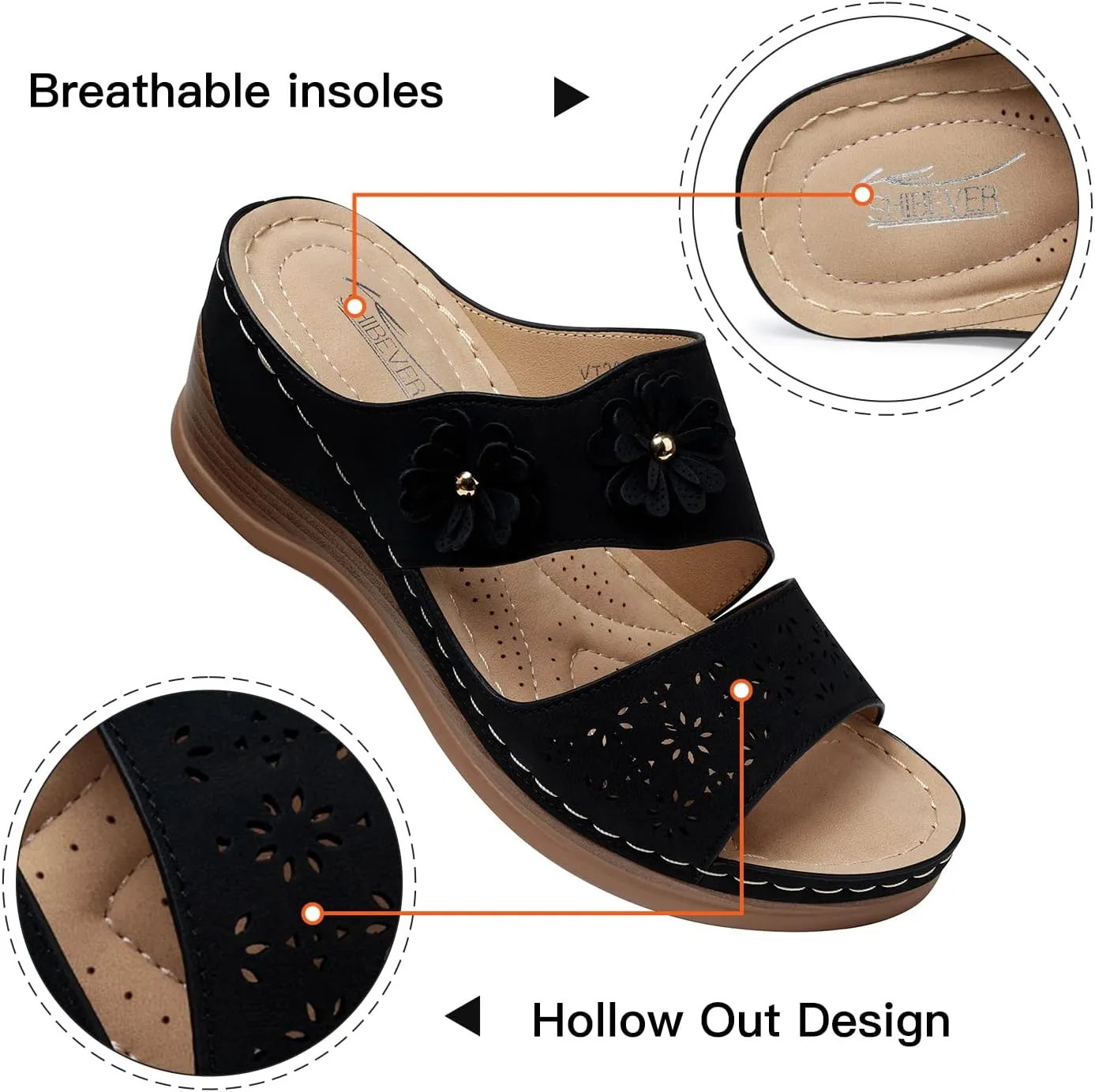 SHIBEVER Wedge Sandals for Women Hollow Out Slip On Platform Wedge Sandals Summer Casual Walking Shoes