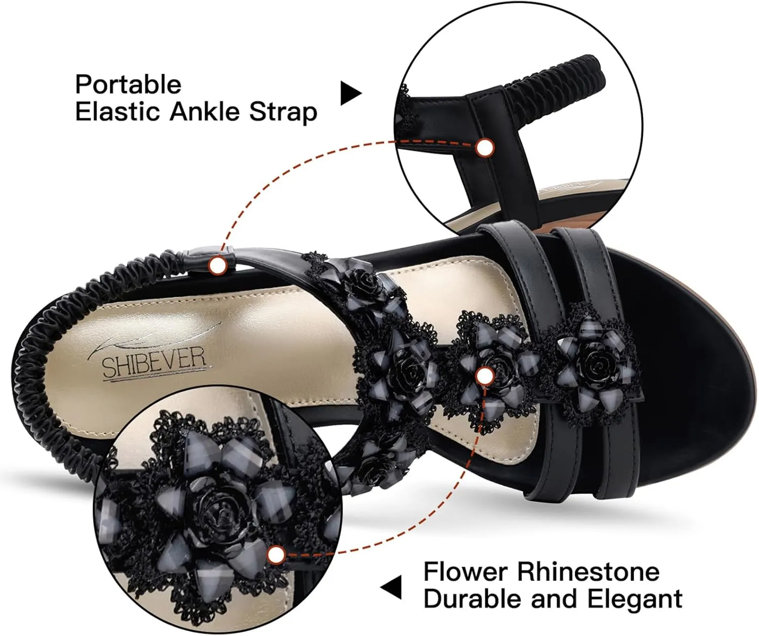 SHIBEVER Womens Sandals Wedge Flower: Open Toe Elastic Ankle Strap Wedge Sandal - Dressy Sandals Women - Comfortable Summer Bohemia