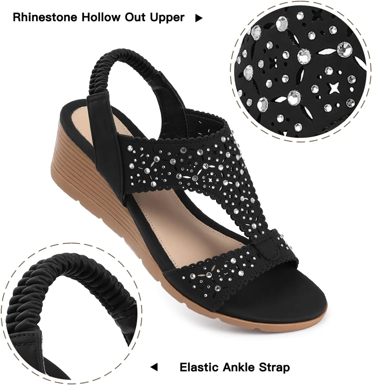 SHIBEVER Womens Sandals Wedge Low: Elastic Ankle Strap Wedge Sandals - Dressy Sandals Women - Comfortable Open Toe