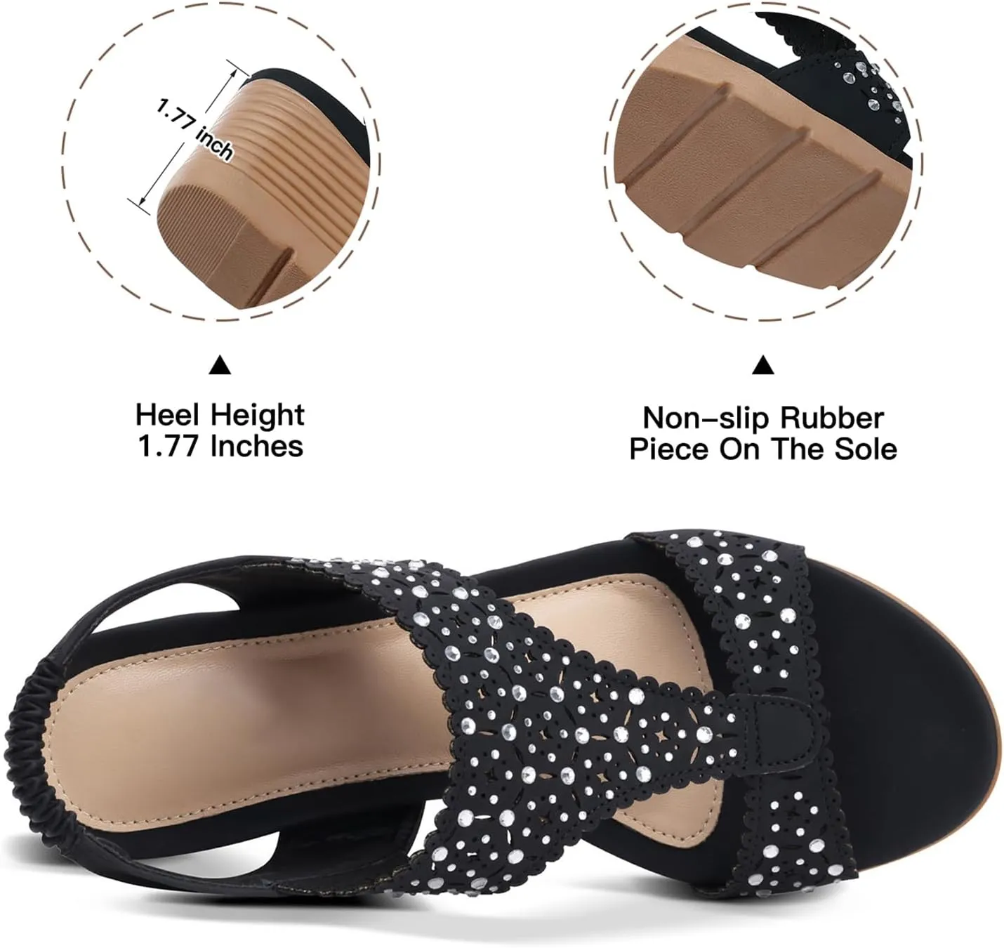 SHIBEVER Womens Sandals Wedge Low: Elastic Ankle Strap Wedge Sandals - Dressy Sandals Women - Comfortable Open Toe