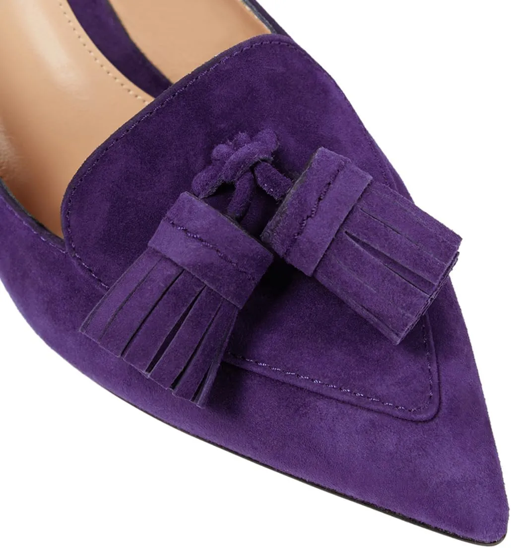 SHODENSE Women Kitten Heel Slingback Pumps Pointed Toe Suede Elastic Ankle Strap Sandals Fringe Closed Pointy Toe High Heels Stiletto Pumps Tassel Backless Dress Shoes Office Ladies Elegant 4-11 M US