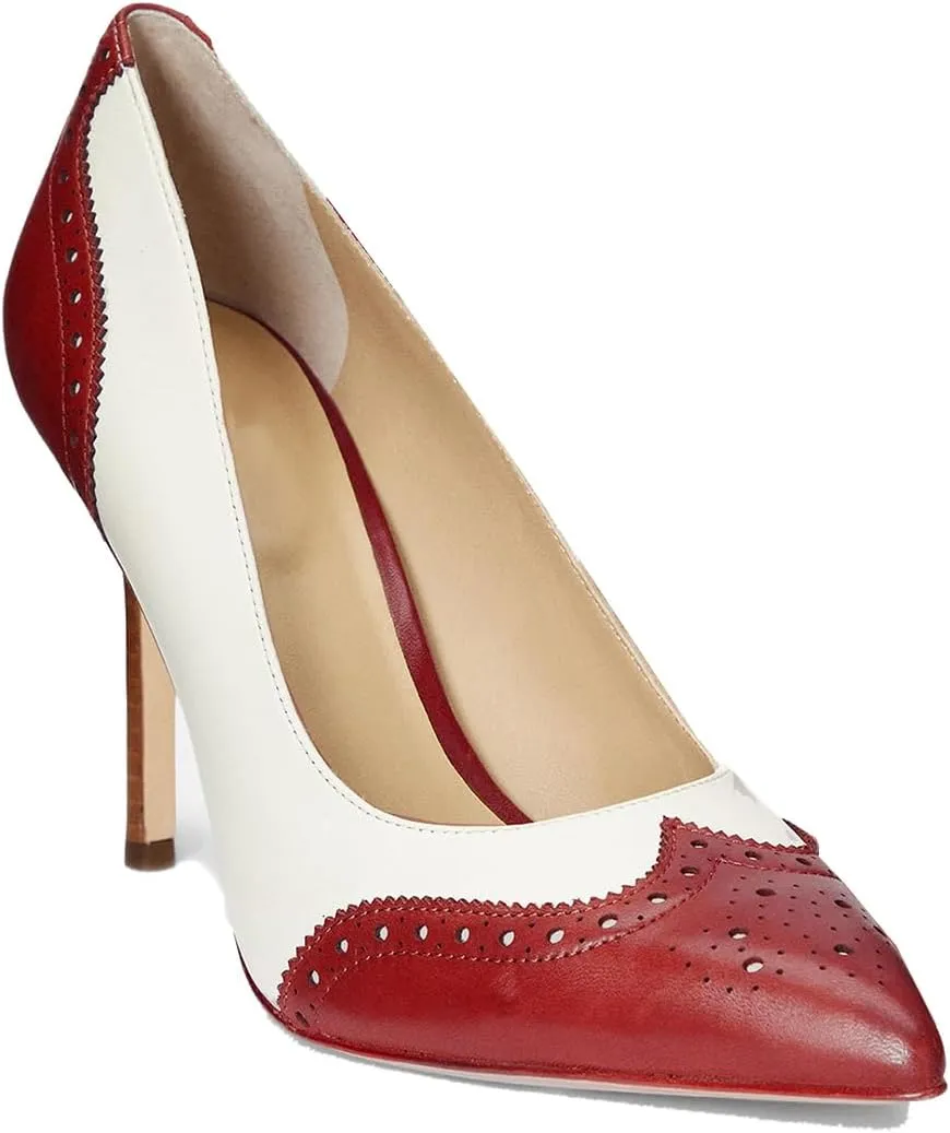 SHODENSE Women Pointed Toe Stiletto Heel Pumps Oxford Slip On High Heels Two Tone Perforated 4 inch Stiletto High Heels Pointy Closed Toe Dress Heels Wingtips Vintage Retro Sexy 4-11 M US