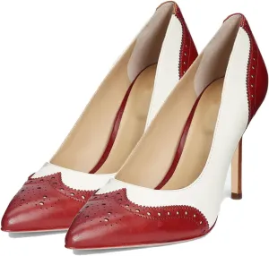 SHODENSE Women Pointed Toe Stiletto Heel Pumps Oxford Slip On High Heels Two Tone Perforated 4 inch Stiletto High Heels Pointy Closed Toe Dress Heels Wingtips Vintage Retro Sexy 4-11 M US