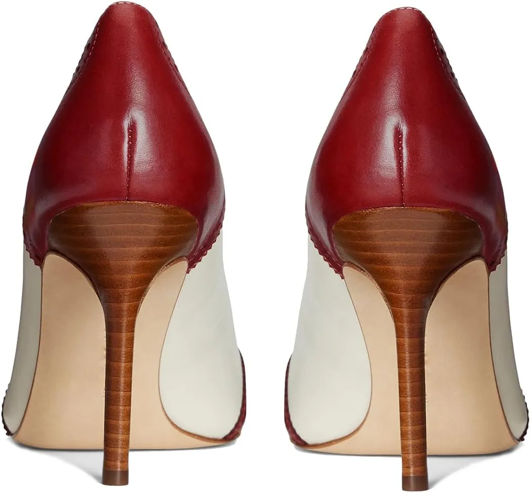 SHODENSE Women Pointed Toe Stiletto Heel Pumps Oxford Slip On High Heels Two Tone Perforated 4 inch Stiletto High Heels Pointy Closed Toe Dress Heels Wingtips Vintage Retro Sexy 4-11 M US