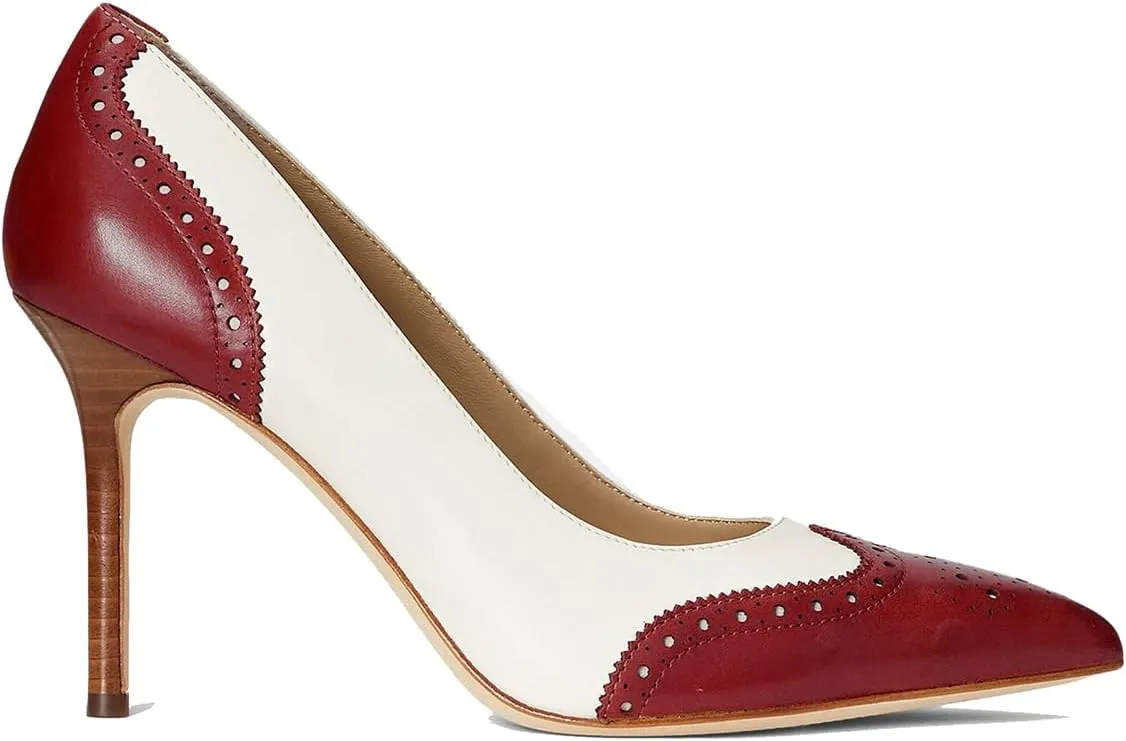 SHODENSE Women Pointed Toe Stiletto Heel Pumps Oxford Slip On High Heels Two Tone Perforated 4 inch Stiletto High Heels Pointy Closed Toe Dress Heels Wingtips Vintage Retro Sexy 4-11 M US