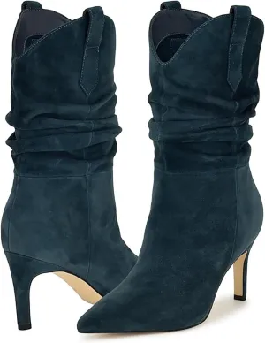 SHODENSE Women Slouch Stiletto Western Boots Mid Calf Pointed Toe Suede Cowboy Calf Boots Stiletto High Heels 3 inch Slim Heel Calf High Boots Cowgirl Zipper Vintage Party Office 4-11 M US