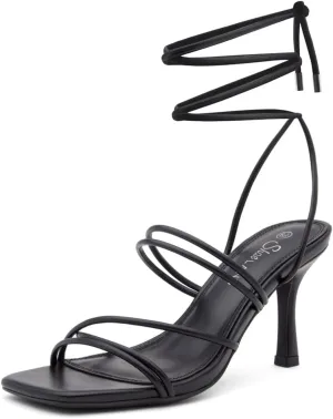 Shoe Land SL-Lumi Women's Lace-Up Heels, Square Open Toe Strappy Heeled Sandals, Ankle Wrap Tie-Up High Heels, Dressy Stiletto Heels for Prom, Wedding, and Party