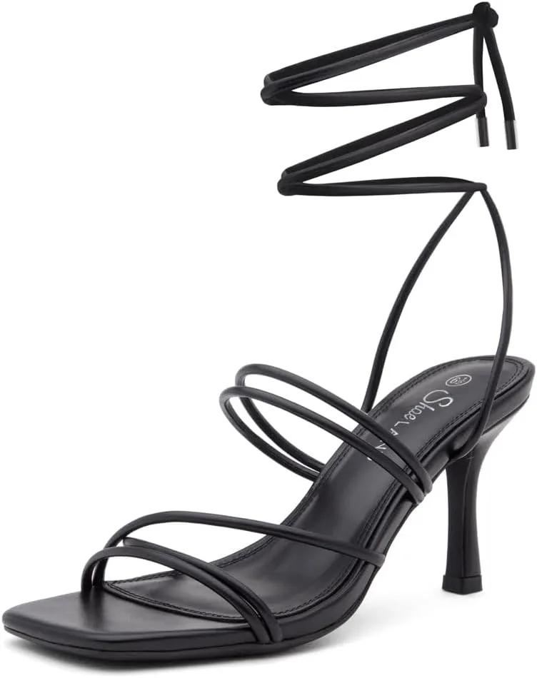 Shoe Land SL-Lumi Women's Lace-Up Heels, Square Open Toe Strappy Heeled Sandals, Ankle Wrap Tie-Up High Heels, Dressy Stiletto Heels for Prom, Wedding, and Party