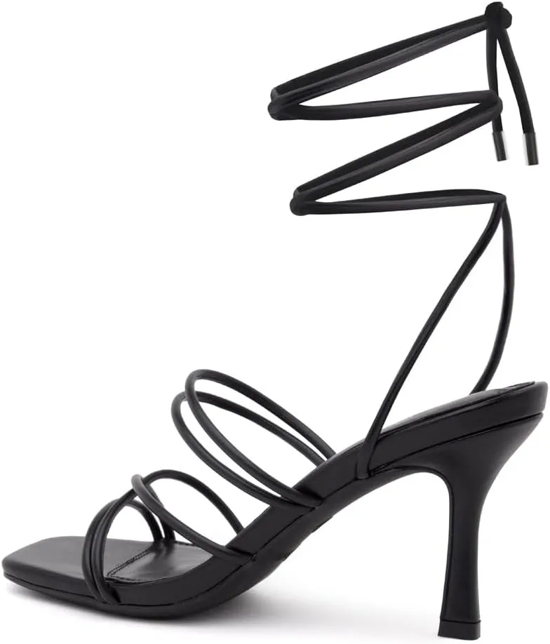 Shoe Land SL-Lumi Women's Lace-Up Heels, Square Open Toe Strappy Heeled Sandals, Ankle Wrap Tie-Up High Heels, Dressy Stiletto Heels for Prom, Wedding, and Party