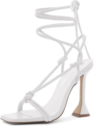 Shoe Land SL-Melody Women's Lace-Up Heels, Dressy Strappy High Heel Sandals, Square Open Toe with Tie-Up Ankle Wrap – Stiletto Heels for Prom, Party, and Wedding