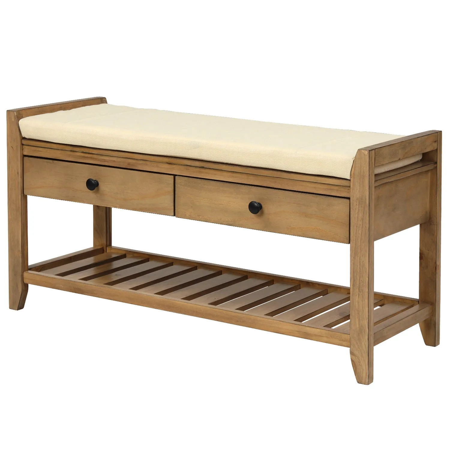 Shoe Rack with Cushioned Seat and Drawers - Old Pine