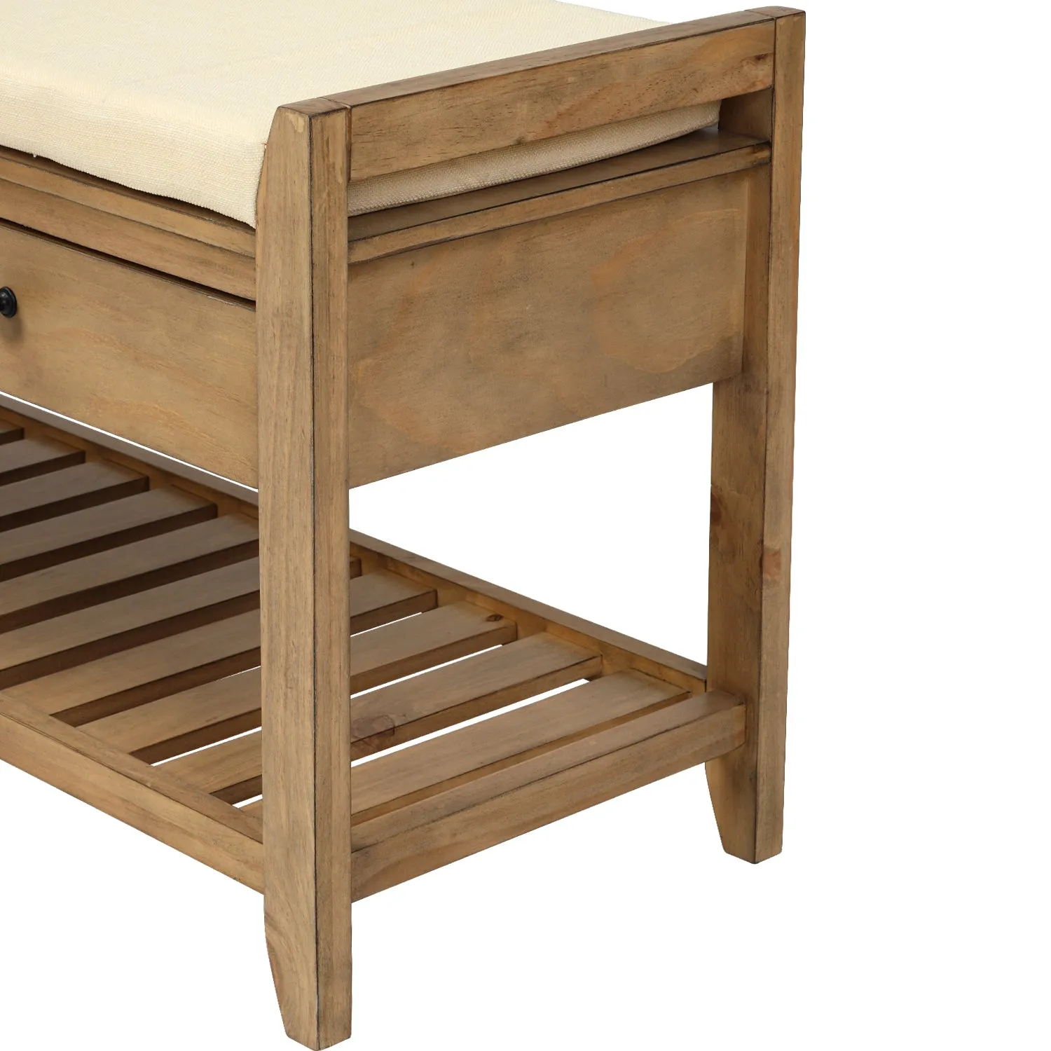 Shoe Rack with Cushioned Seat and Drawers - Old Pine