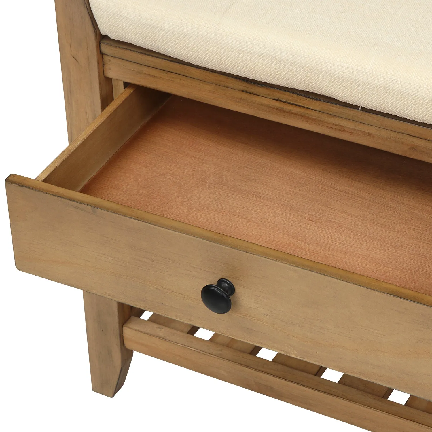 Shoe Rack with Cushioned Seat and Drawers - Old Pine