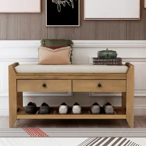 Shoe Rack with Cushioned Seat and Drawers - Old Pine