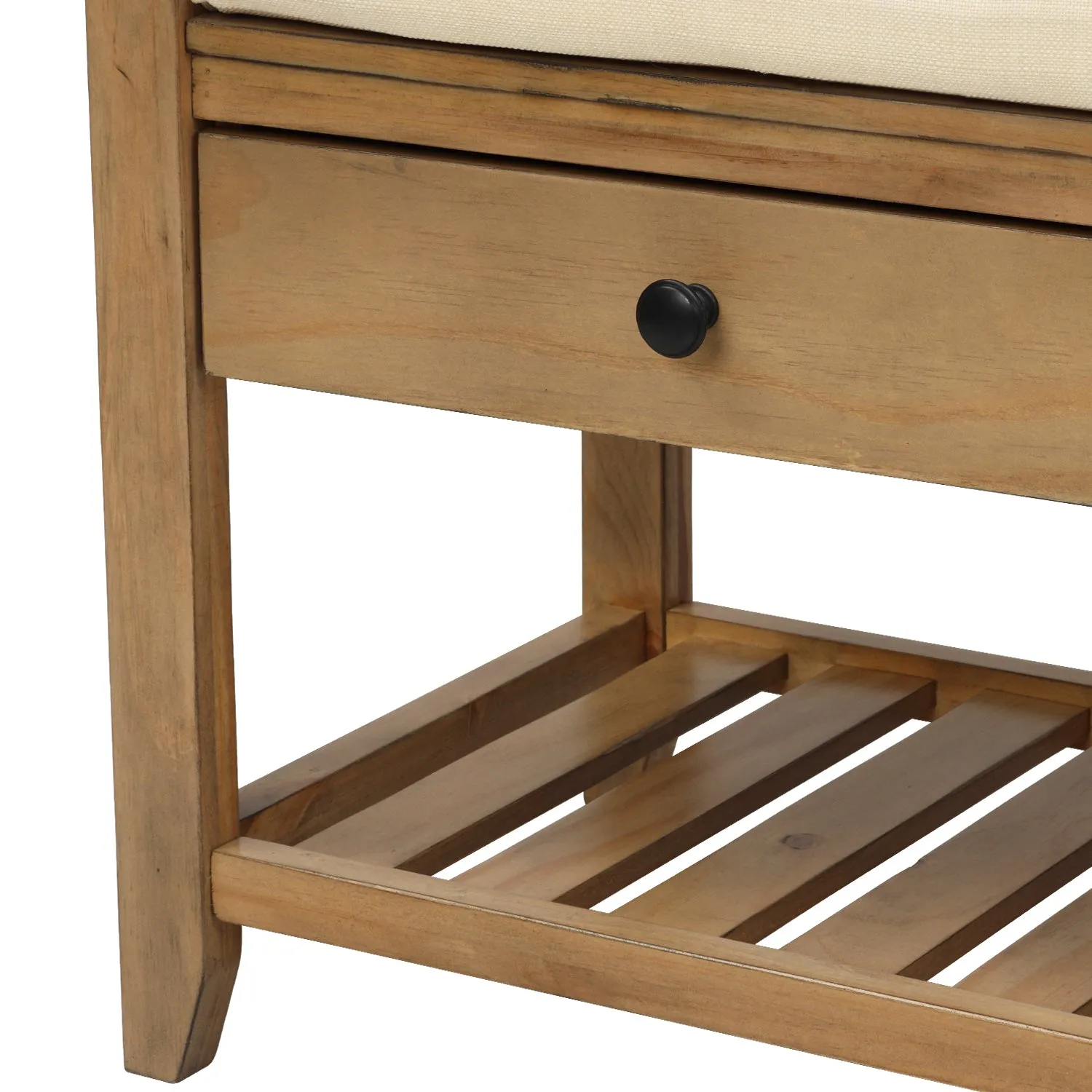 Shoe Rack with Cushioned Seat and Drawers - Old Pine