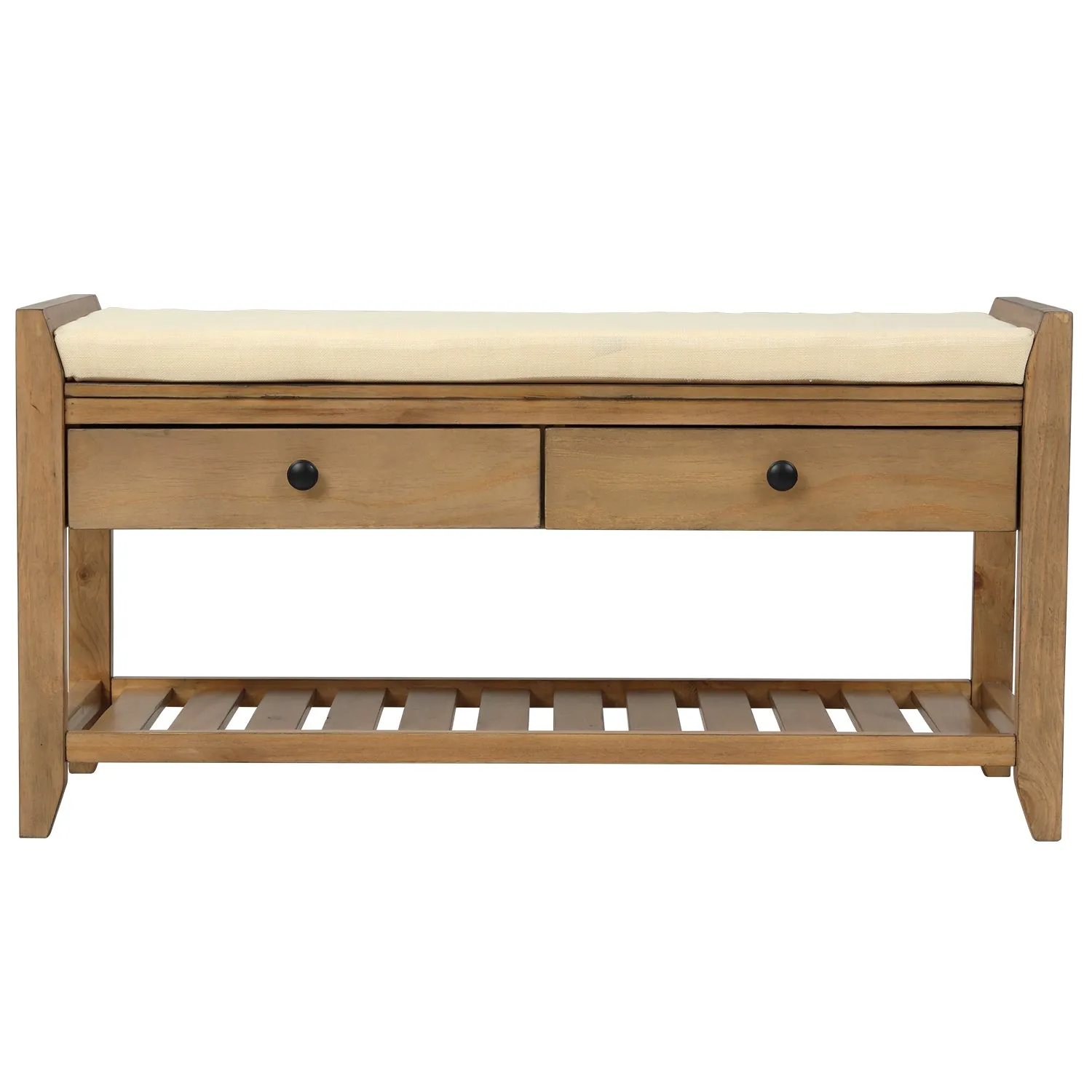 Shoe Rack with Cushioned Seat and Drawers - Old Pine