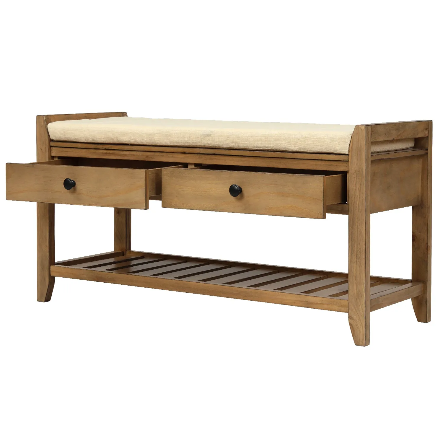 Shoe Rack with Cushioned Seat and Drawers - Old Pine