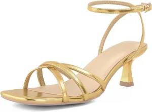Shoe’N Tale Womens Kitten Heels Heeled Strappy Sandals Square Open Toe Stilettos Adjustable Ankle Strap Dress Party Wedding Fashion Shoes