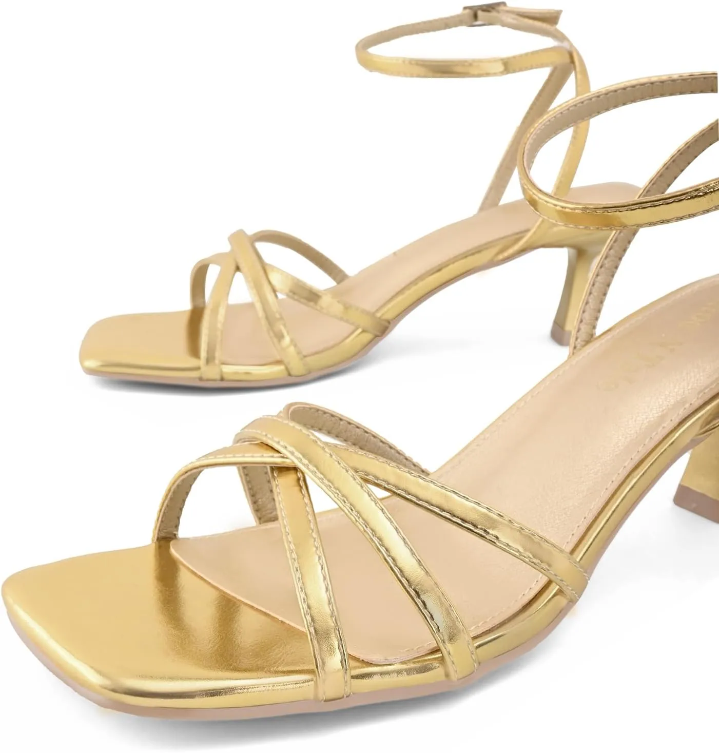 Shoe’N Tale Womens Kitten Heels Heeled Strappy Sandals Square Open Toe Stilettos Adjustable Ankle Strap Dress Party Wedding Fashion Shoes
