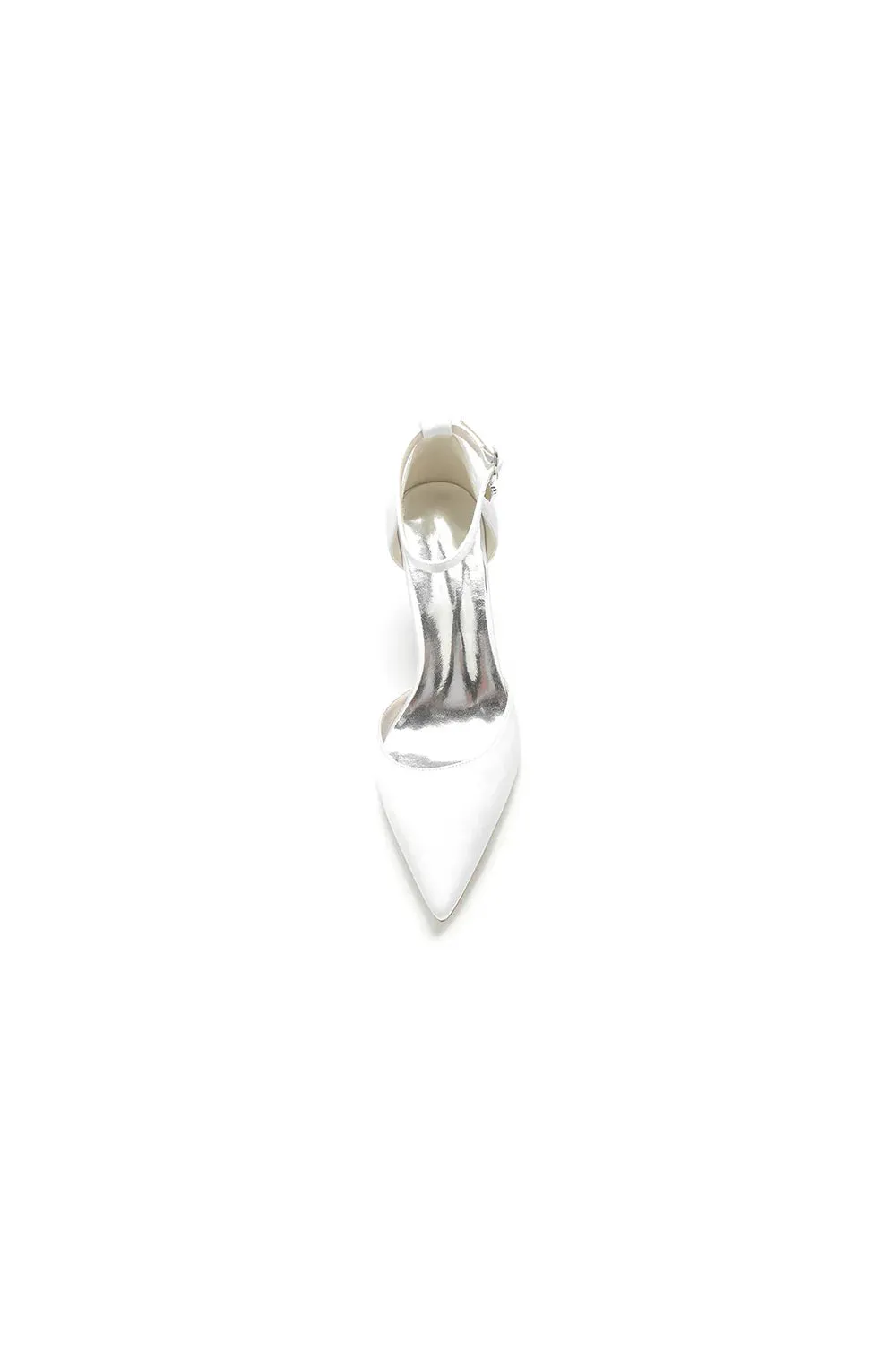 Simple Satin Pointed Toe Ankle Strap Chunky Heel