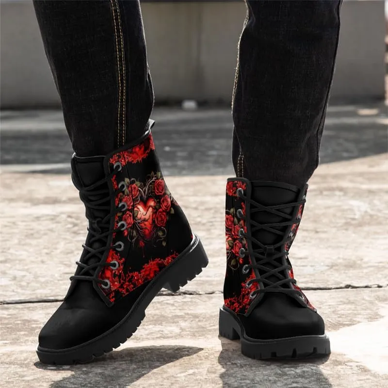Skull Gothic Combat Boots Punk Rock Winter Shoes Waterproof Lace-Up Ankle Booties Chunky Platform Leather Work Boots for Men & Women
