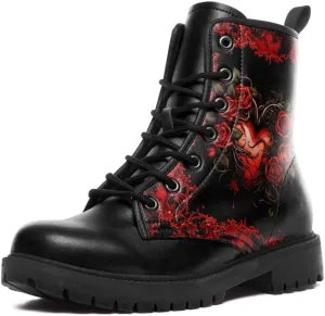 Skull Gothic Combat Boots Punk Rock Winter Shoes Waterproof Lace-Up Ankle Booties Chunky Platform Leather Work Boots for Men & Women
