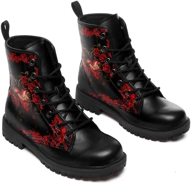 Skull Gothic Combat Boots Punk Rock Winter Shoes Waterproof Lace-Up Ankle Booties Chunky Platform Leather Work Boots for Men & Women