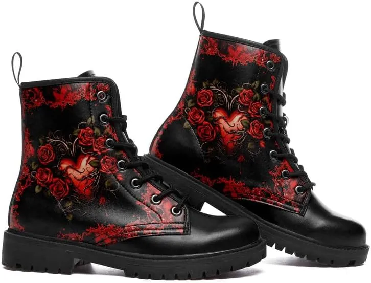 Skull Gothic Combat Boots Punk Rock Winter Shoes Waterproof Lace-Up Ankle Booties Chunky Platform Leather Work Boots for Men & Women