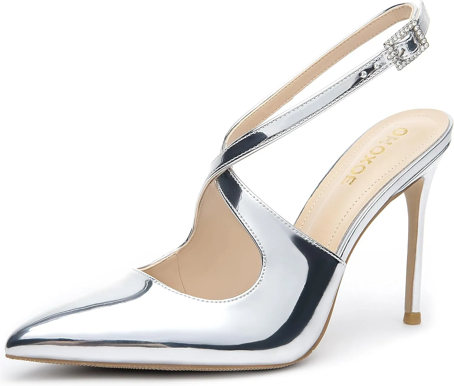 Slingback Heels for Women Pointed Closed Toe Stiletto Pumps Cross Strap Kitten Heels Wedding Party Dress Sandals Shoes