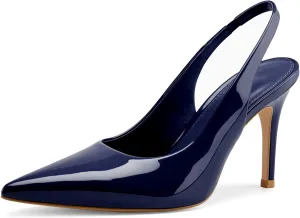 Slingback Heels for Women Pointed Toe Stiletto Heel Closed Toe Pumps Slip on High Heels 2.95 inch Dress Pumps