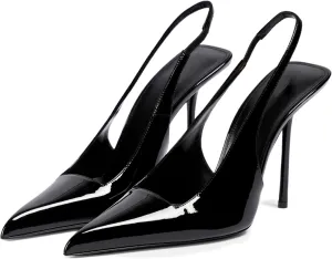 Slingback Heels for Women Pointed Toe Stiletto High Heels Stretch Slip on Backless Patent Leather Fashion Comfortable Dress Pumps Shoes