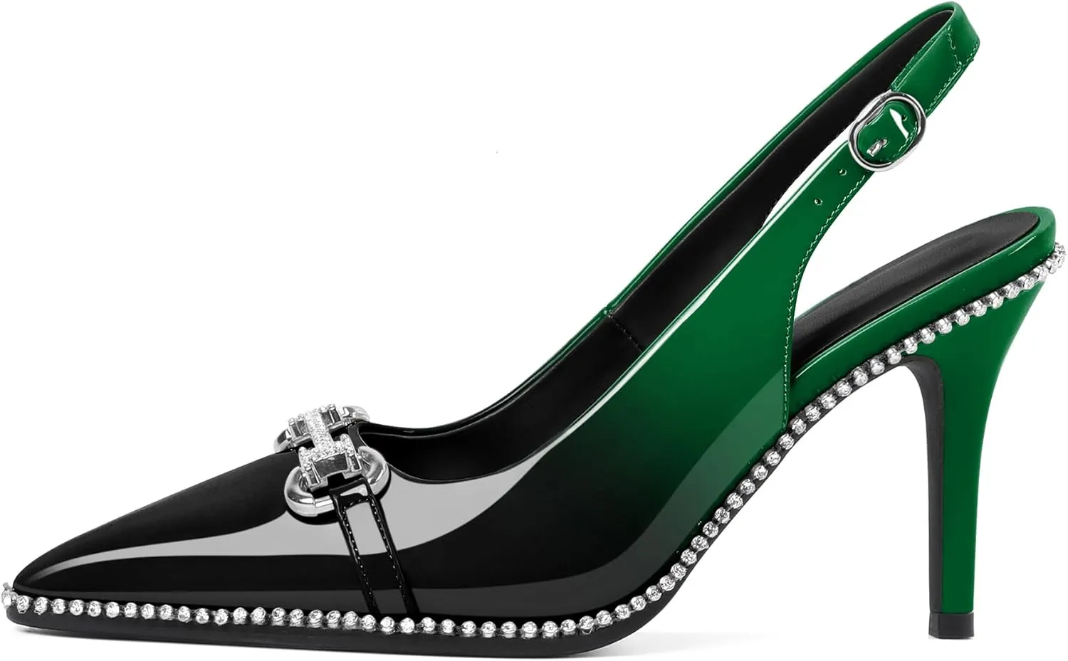 Slingback Heels for Women Stilettos High Heel Crystal-Encrusted Buckled Heels Pointd Toe Pumps 3.5 Inch Comfortable Event Party Dress Shoes