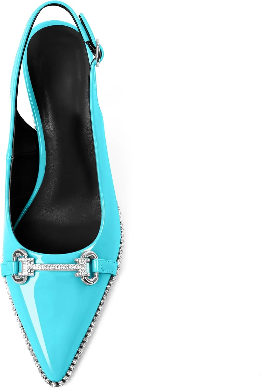 Slingback Heels for Women Stilettos High Heel Crystal-Encrusted Buckled Heels Pointd Toe Pumps 3.5 Inch Comfortable Event Party Dress Shoes